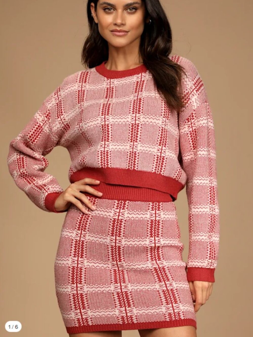 Lulus Best Match Rusty Rose Plaid Two-Piece Long Sleeve Sweater Dress
